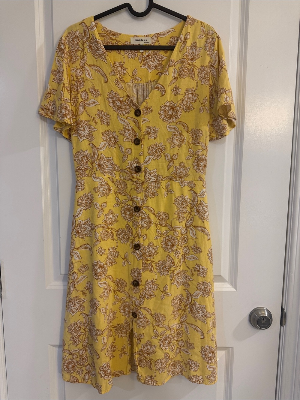 Monteau Yellow Floral Button-Down Midi Dress - #255 - Picture 2 of 7